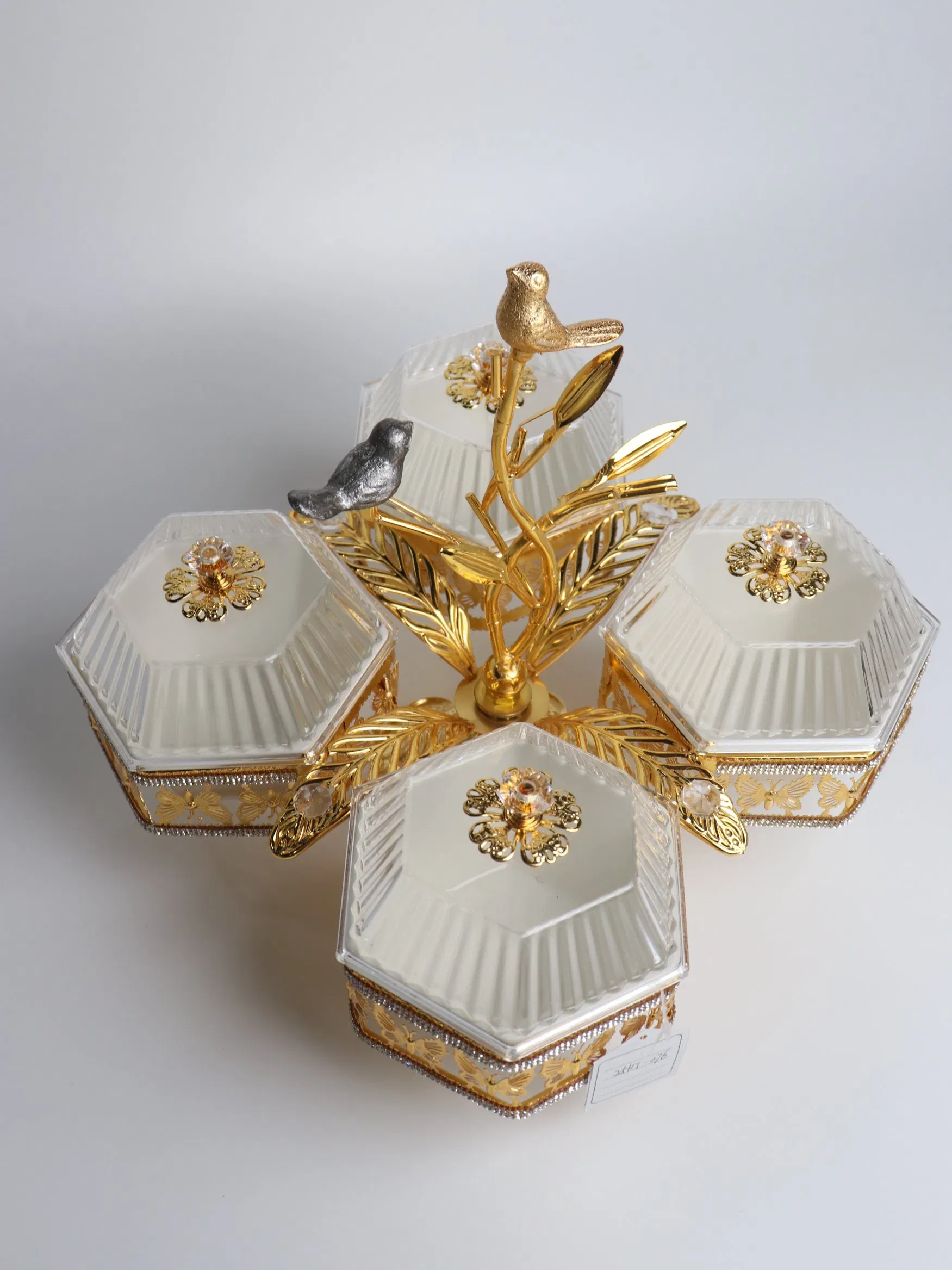 Home Ornament Gold-Plated Iron Frame with 4 Hexagonal Plastic Bowl Sets