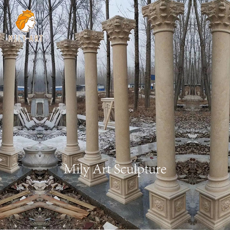Hand Carving Vivid Design Roman White Marble Pillar Column