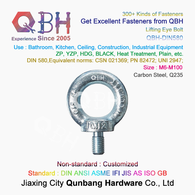 Qbh DIN580/BS4278/JIS118 Customized M8-M100 Stainless Steel/Carbon Steel Eye Lifting Bolt Spare Replace Parts Boat Ship Shipyard Forging Marine Rigging Hardware