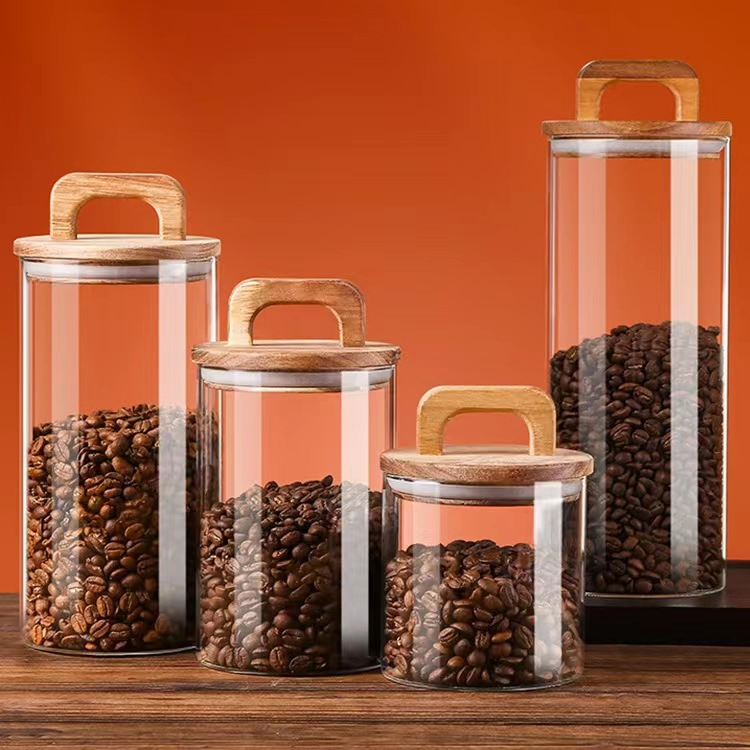 Kitchenware Glass Storage Jar with Wood Lid