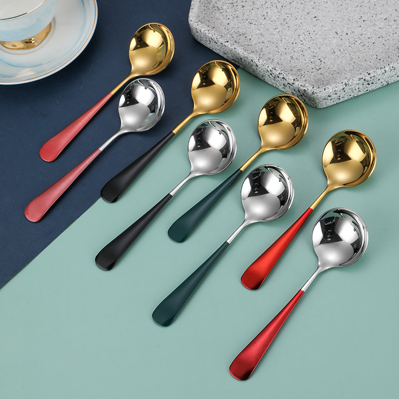 304 Stainless Steel Spoons with Rounded Tips and Color Coating