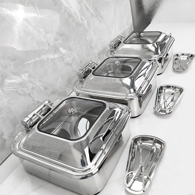 Luxury Square Buffet Chafing Dish for Hotel & Restaurant Display Stainless Steel Electric Food Warmer