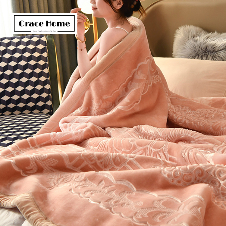 Тёплое плед-одеяло Raschel с тиснением, современный стиль