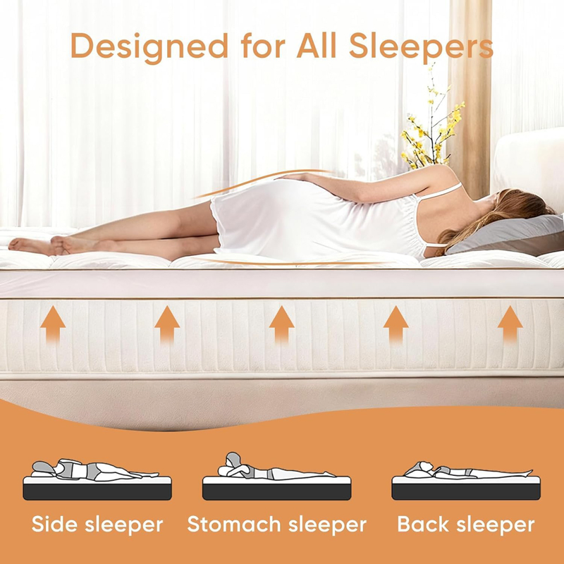 Memory Foam Mattress Topper Queen Extra Thick Shredded Foam 100% Cotton Mattress Pad Cover