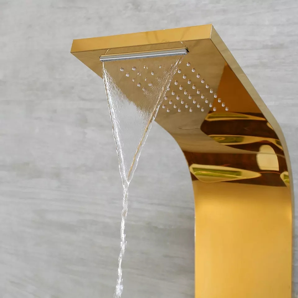 Wholesales Polished Finishing Shower Column Waterproof SUS 304 Stainless Steel Shower Panel in Golden Mirror Color