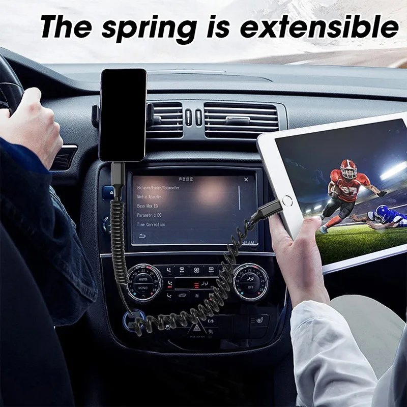 Кабель USB-C 100W с пружиной, двойной