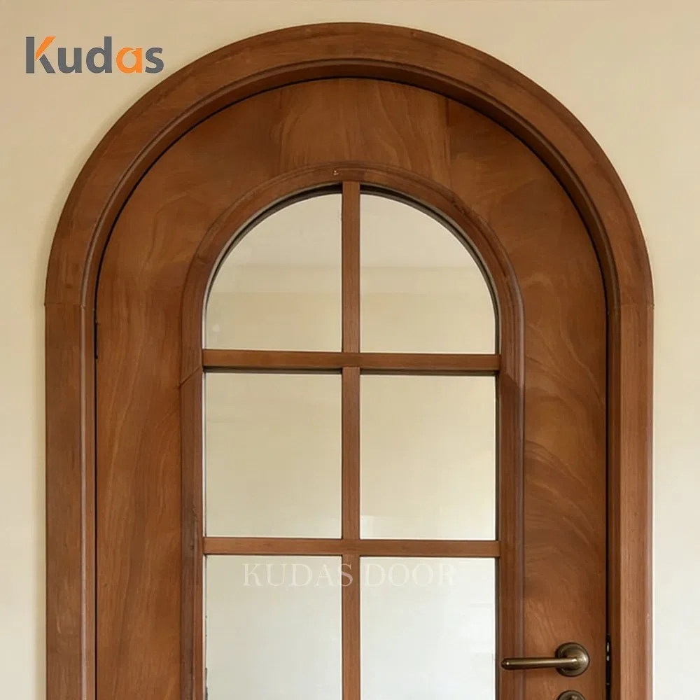 Luxury American Walnut Solid Wood Waterproof Finish Wooden Interior Arched Glass Doors