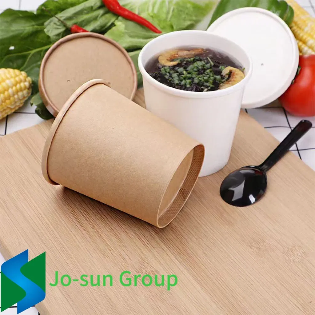 Disposable Kraft Paper Soup Bowls to Go Kraft Paper Hot Soup Food Cup Take Away Food with Vented Paper Lid