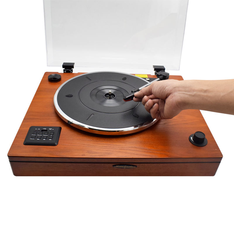 Newest HiFi Turntable Player Gramophone Retro Vinyl Record Player with Three Stereo Speakers and Transparent Dust Cover