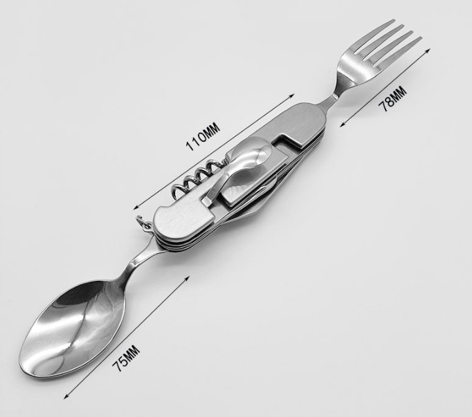 Stainless Steel Spoon Fork and Knife Opener Outdoor Camping Tableware Detachable Folding Cutlery