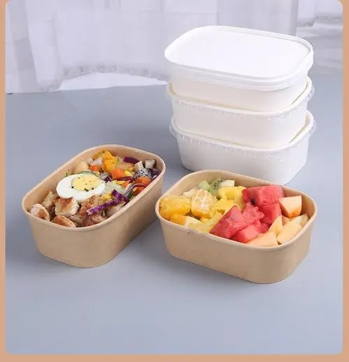 China Factory's Single Wall Craft Paper Bowl and Container Rectangular Square Australia Style for Food Snack Rice Packaging