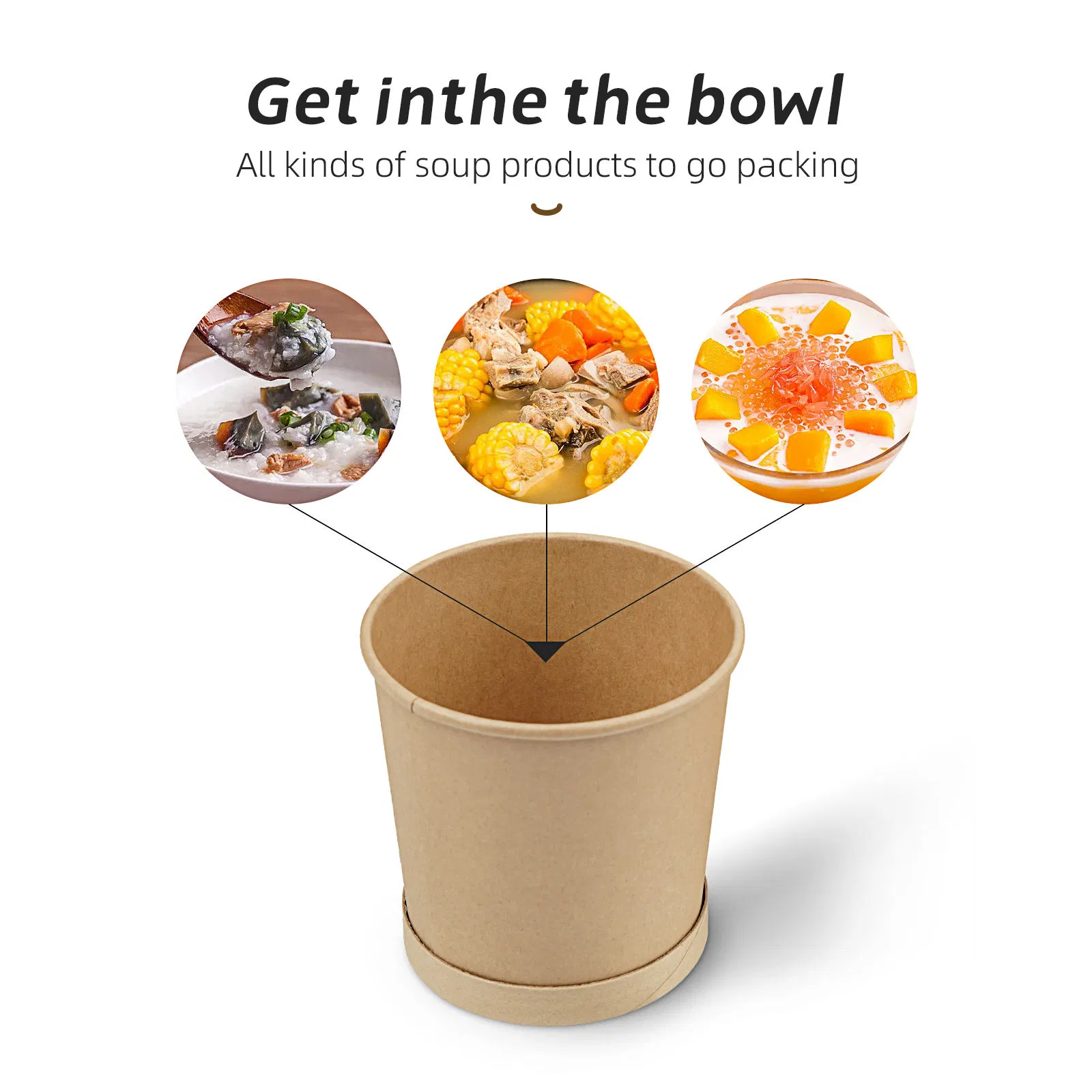 Biodegradable Paper Soup Cup Eco Friendly Bowl with Lid for Catering Use