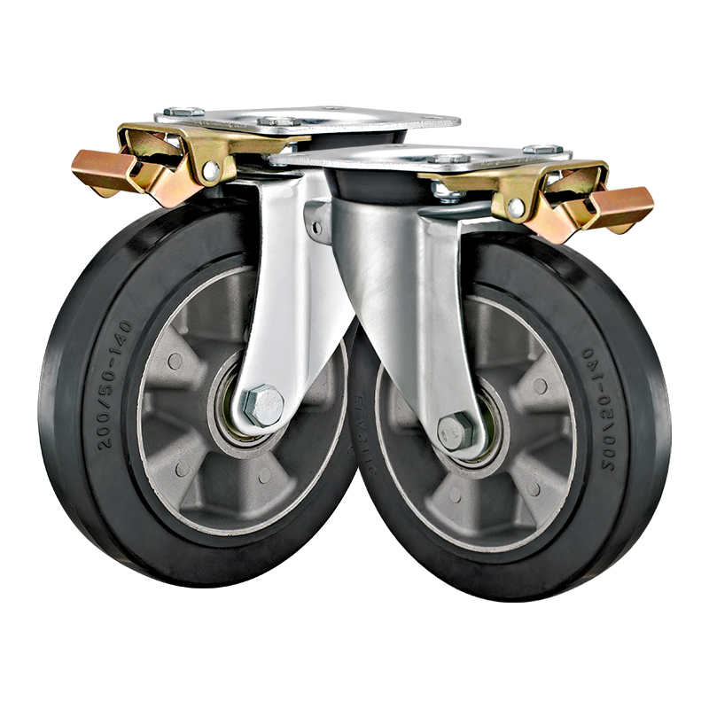6"8"Garbage Bin Wheels with Directional Lock Heavy Duty Industrial Aluminum Core Rubber Trash Bin Caster Wheels
