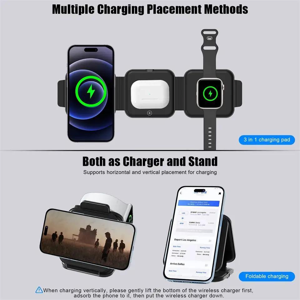 Most Popular Products 3in1 Wireless Charger for iPhone Device, Foldable and Portable with Magnetic Power Strip