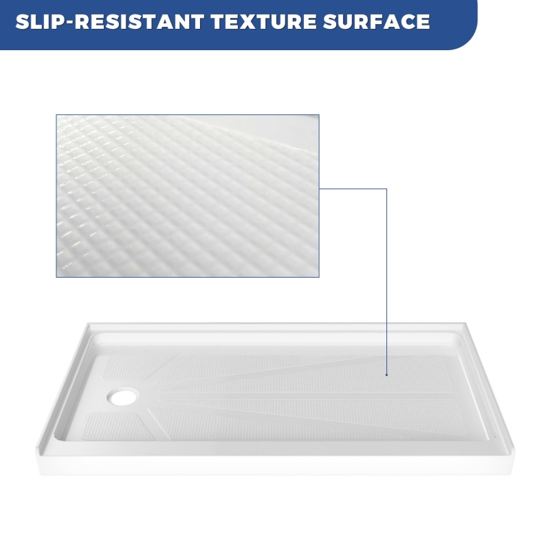 Left Drain Hole Rectangle White Acrylic Shower Base for Bathroom
