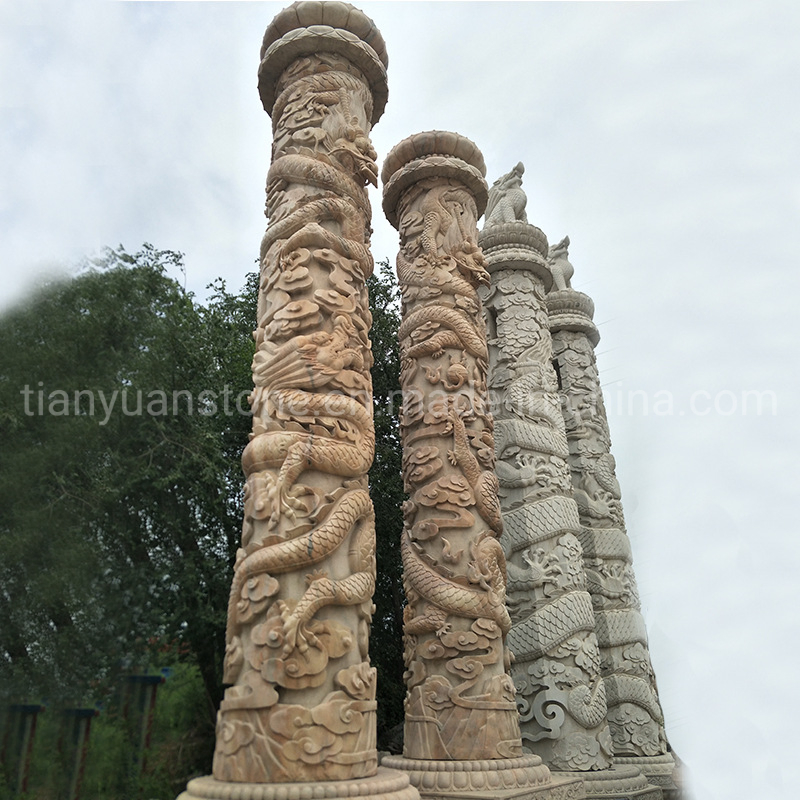 Granite Building Design Dragon Pillar Carved Chinese Dragon Column