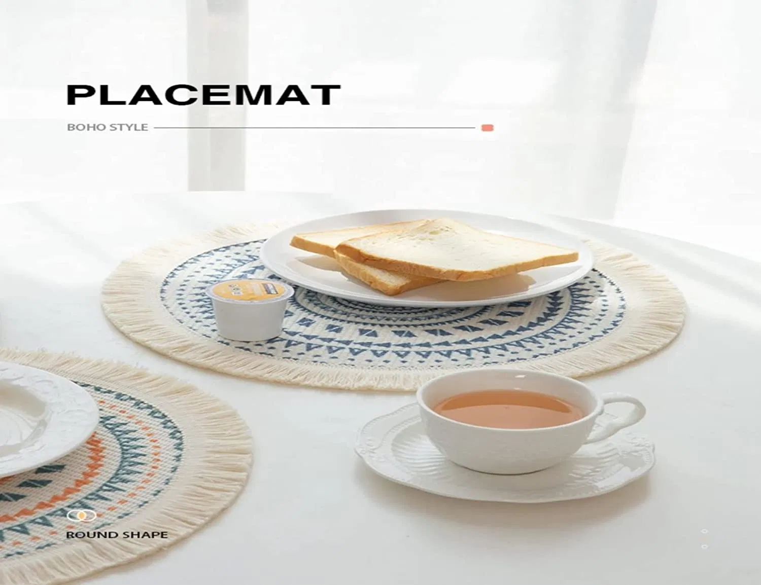 4 Round Boho Tassels Heat Resistant Non-Slip Washable Circle Placemats