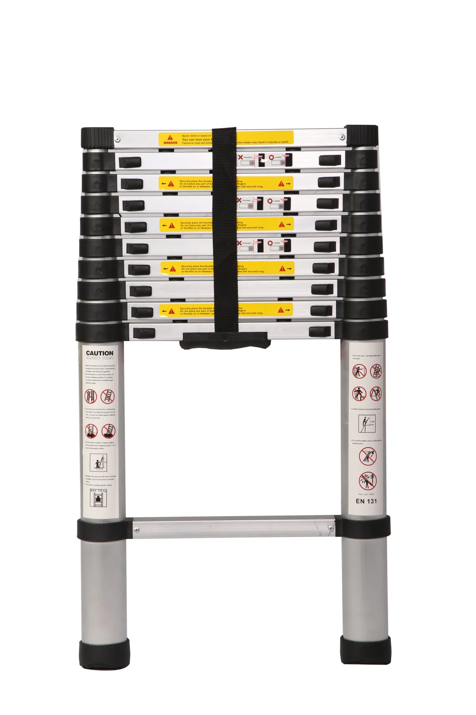 Industrial-Grade with Non-Slip Rubber Feet & Stabilizer Bar Heavy-Duty 150kg Capacity Single Extension Aluminum Telescopic Ladder