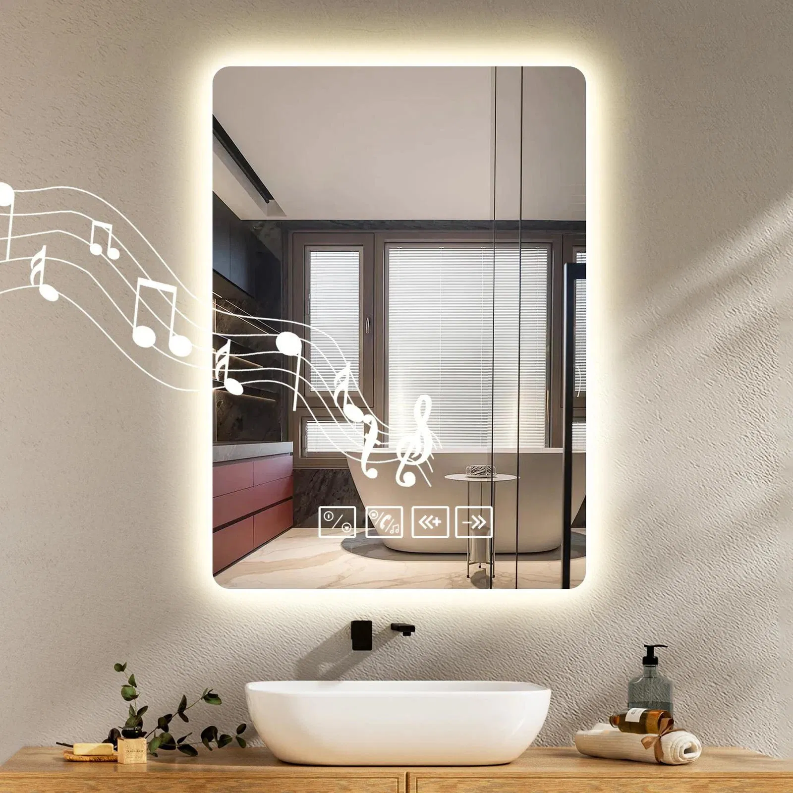 Современное настенное LED зеркало для ванной с Bluetooth