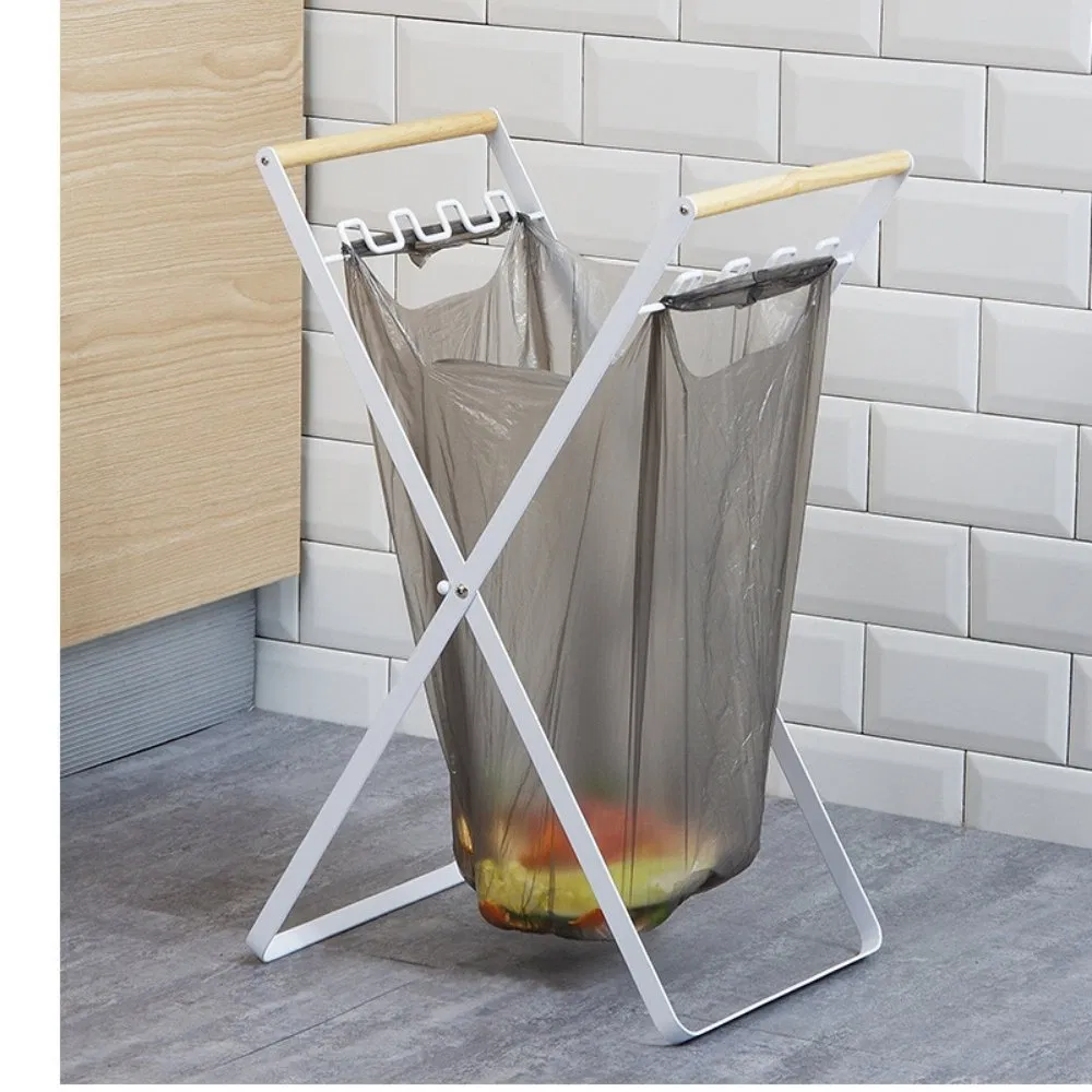 Portable Garbage Bag Storage Bracket Waste Bin Foldable Metal Open Top Rack Esg23210