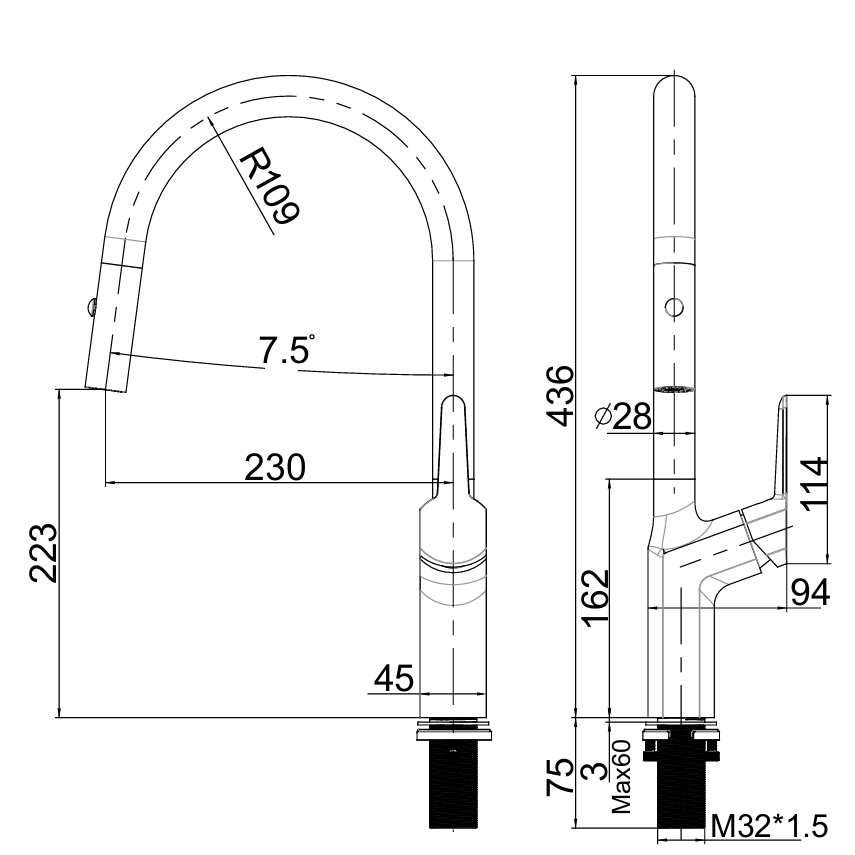 China Sanitary Ware Stainless Steel Pull out Taps and Faucets for Kitchen with Single Handle