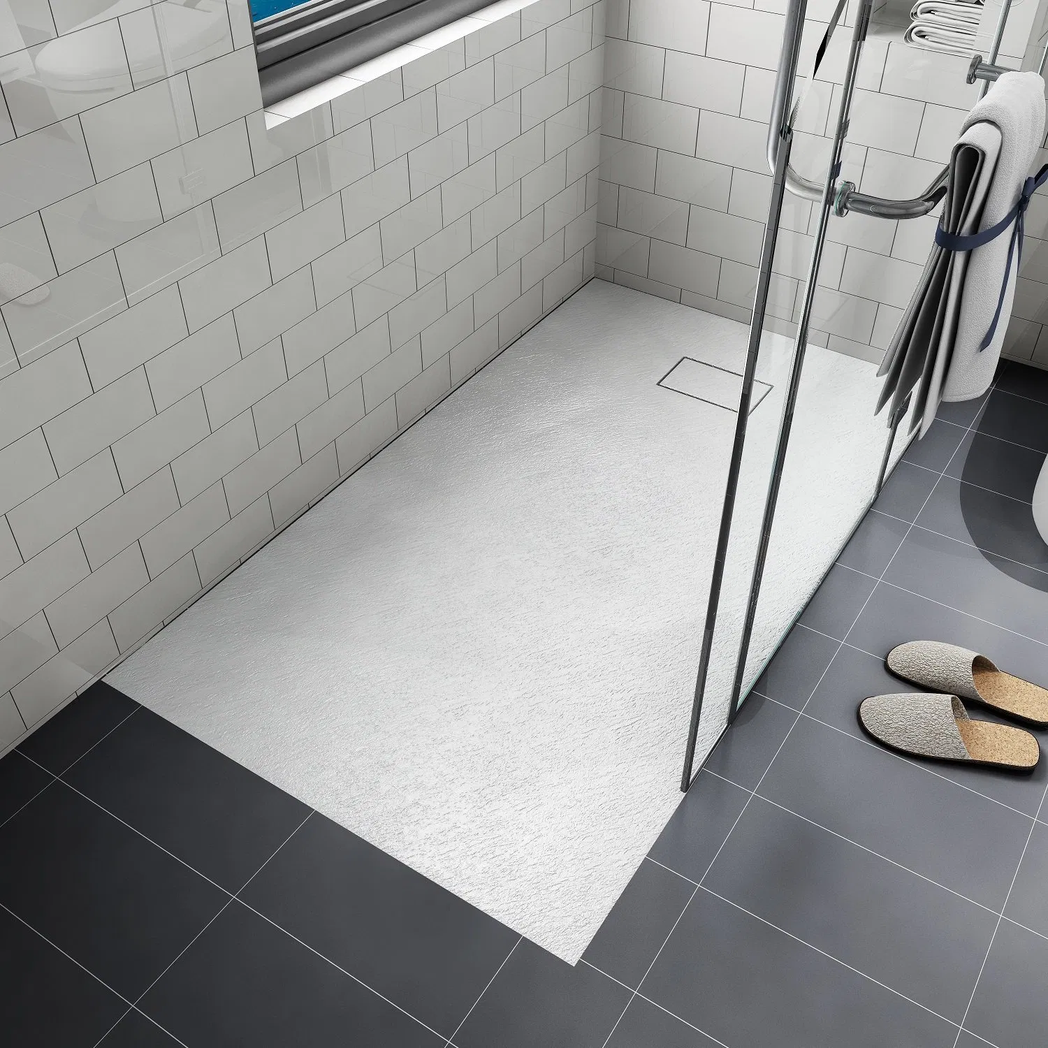 Anti-Slip Rectangular White SMC Shower Tray