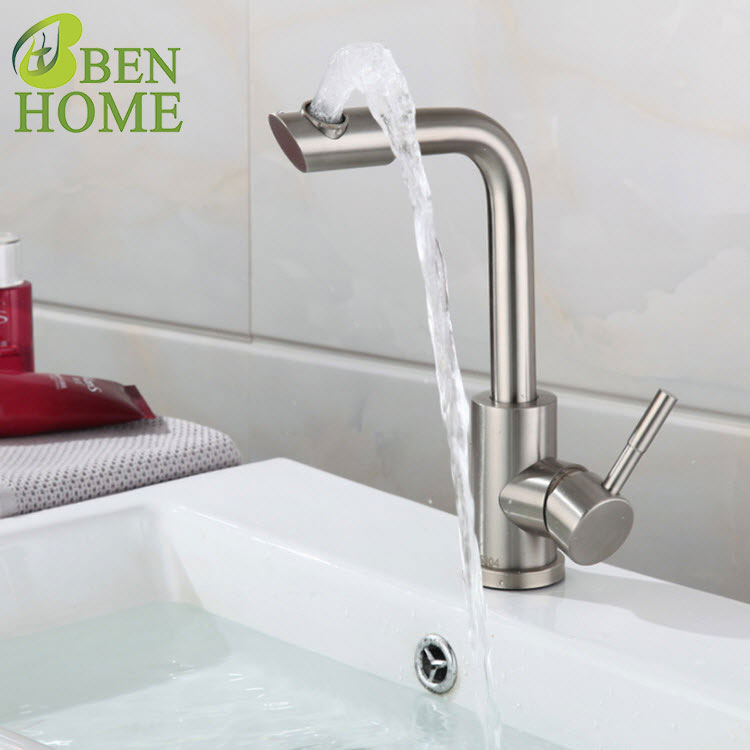 Reversible Spout Single Handle Stainless Steel Brushed Color Hot and Cold Kitchen Mixer Faucet