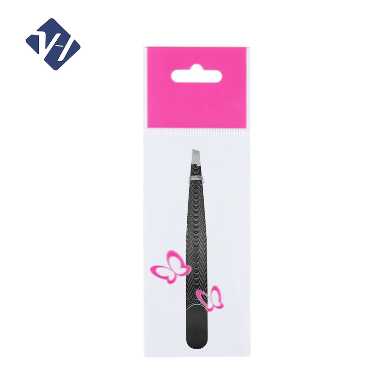Logo Cosmetic Tweezer Black Gold Pointy Eyelash Eyebrow Tweezers Set with Pouch