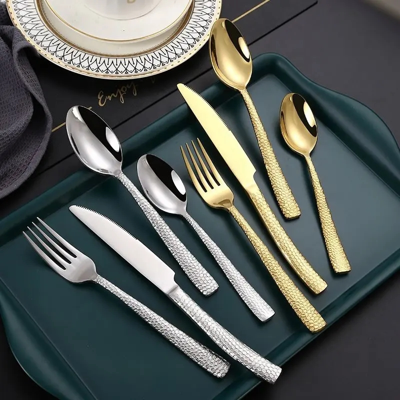 Water Cube Style Hammered Handle High Quality Stainless Steel Luxury Cutlery Set