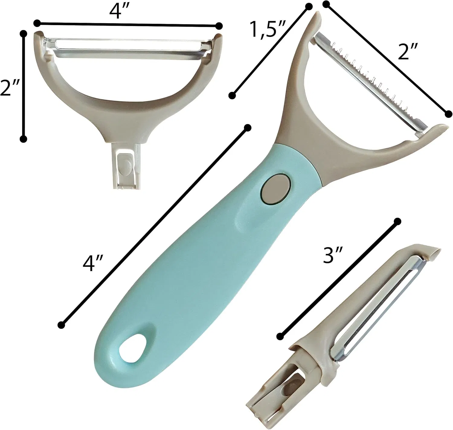 Essentials 3 Piece Peeler Set - Stainless Steel Trio Vegetable and Fruit Peeler - Interchangeable Multifunctional Cutter Slicer - Julienne Cut, Shredder, Peeler