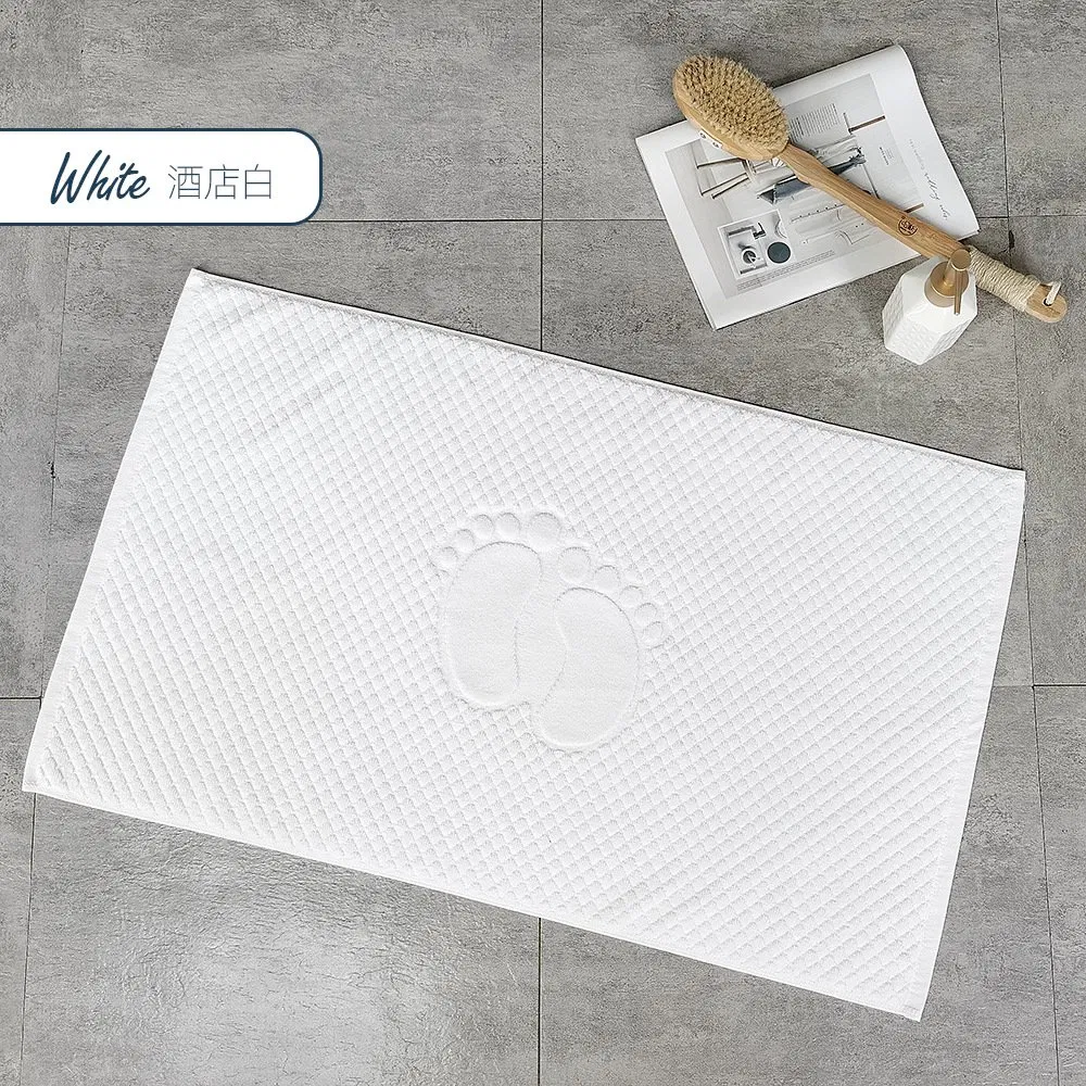 Custom Jacquard Logo Super Absorbent Bath Stone Mats 100% Cotton White Quick Drying Bathroom Rug Bath Mat