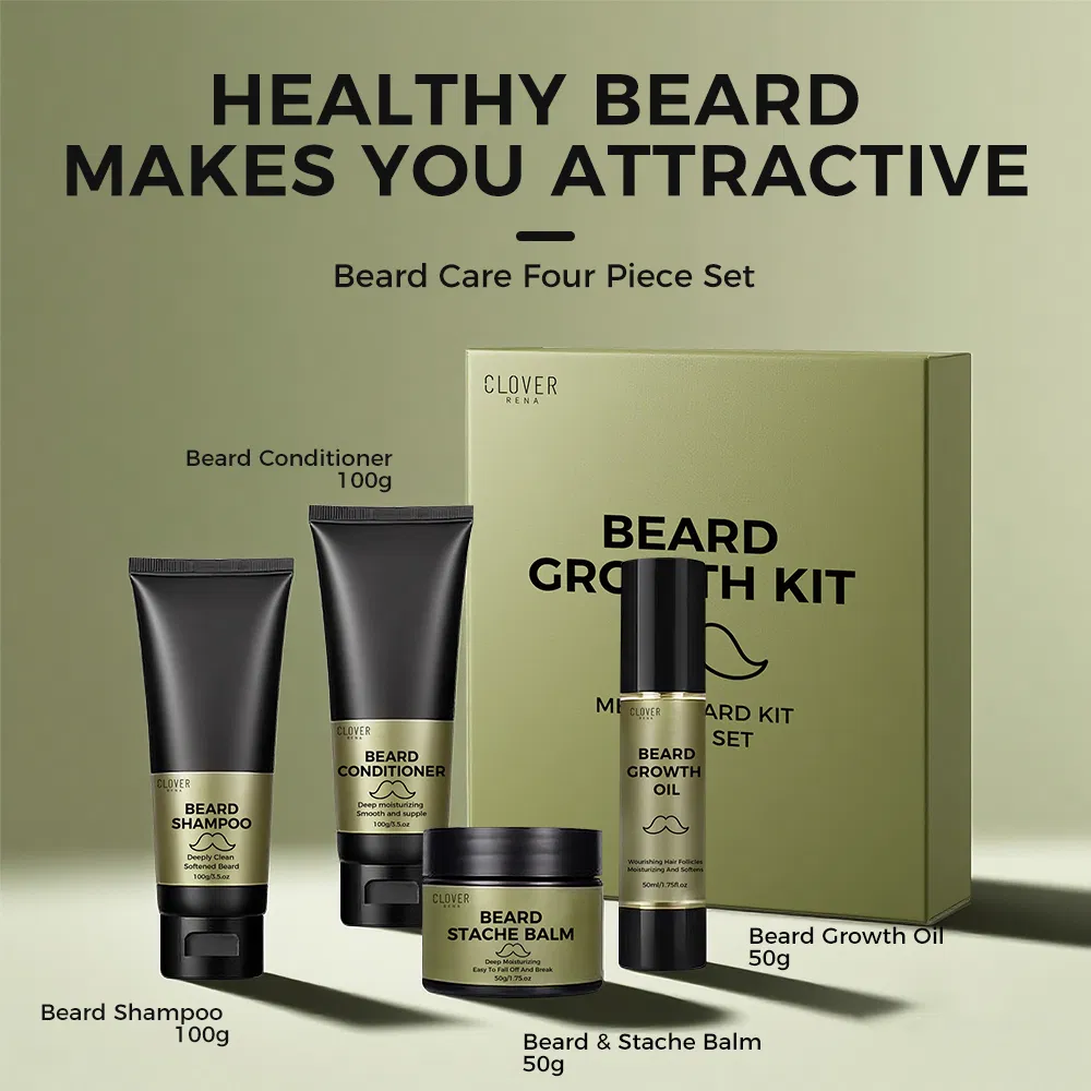 Private Label Men's Herbal Organic Beard Care Balm Anti-Bacterial Moisturizing Grooming Kit