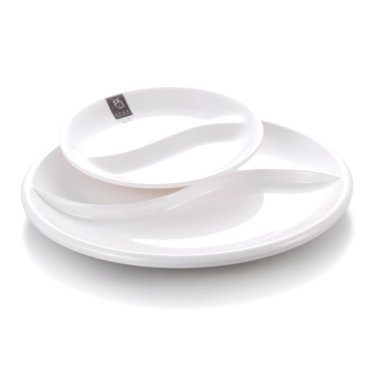 White 2 Compartment Melamine Divided Plates for Adults
