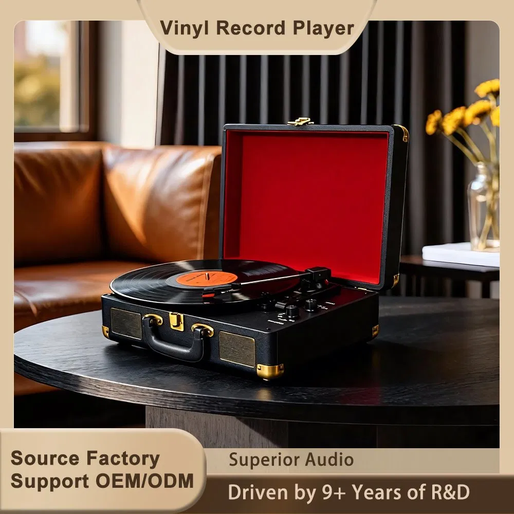 Factory Supply Classic Leather Suitcase Style Lp Vinyl Player HiFi Stereo Bluetooth Speaker Phonograph Turntable Player