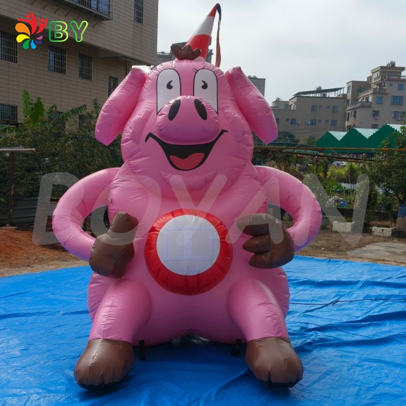 Lovely Giant Shopping Mall Inflatable Pink Pig Cartoon Inflable for Restaurant Decoration