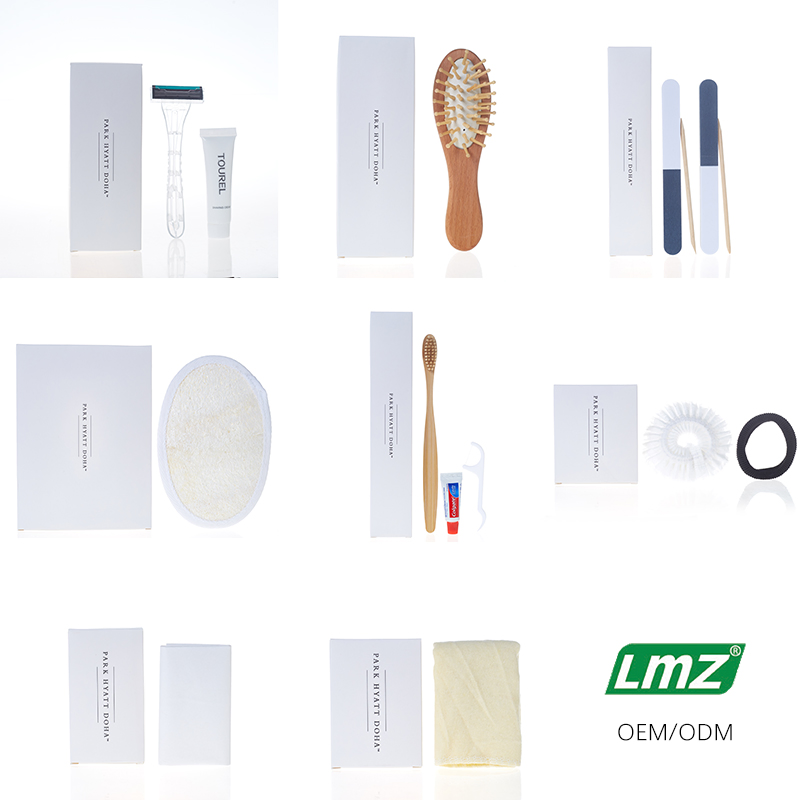 Custom 5 Star Cheap Hotel Disposable Supplies Kit Eco Friendly Biodegradable Hotel Size Toiletries Amenities Set with Logo