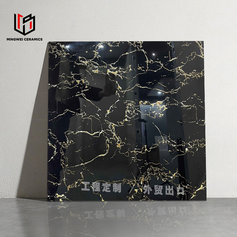 Premium Glossy Marble Pattern Tiles for Hotel Flooring Gilded Black Tile