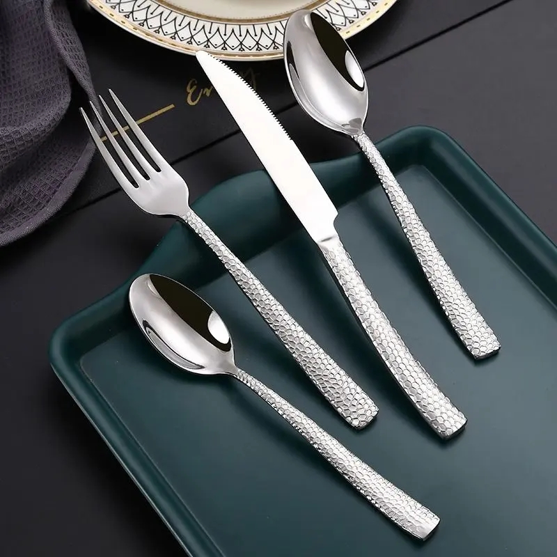 Water Cube Style Hammered Handle High Quality Stainless Steel Luxury Cutlery Set