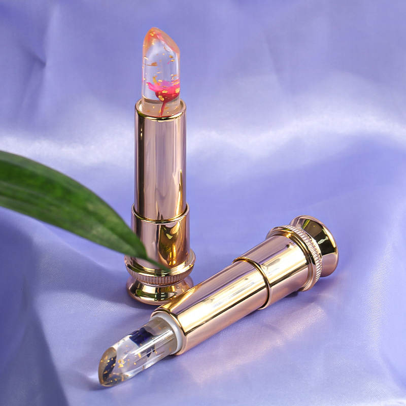 Clear 24K Gold Foil Flower Magic Lipstick Moisturizing Color Changing Jelly Lipstick