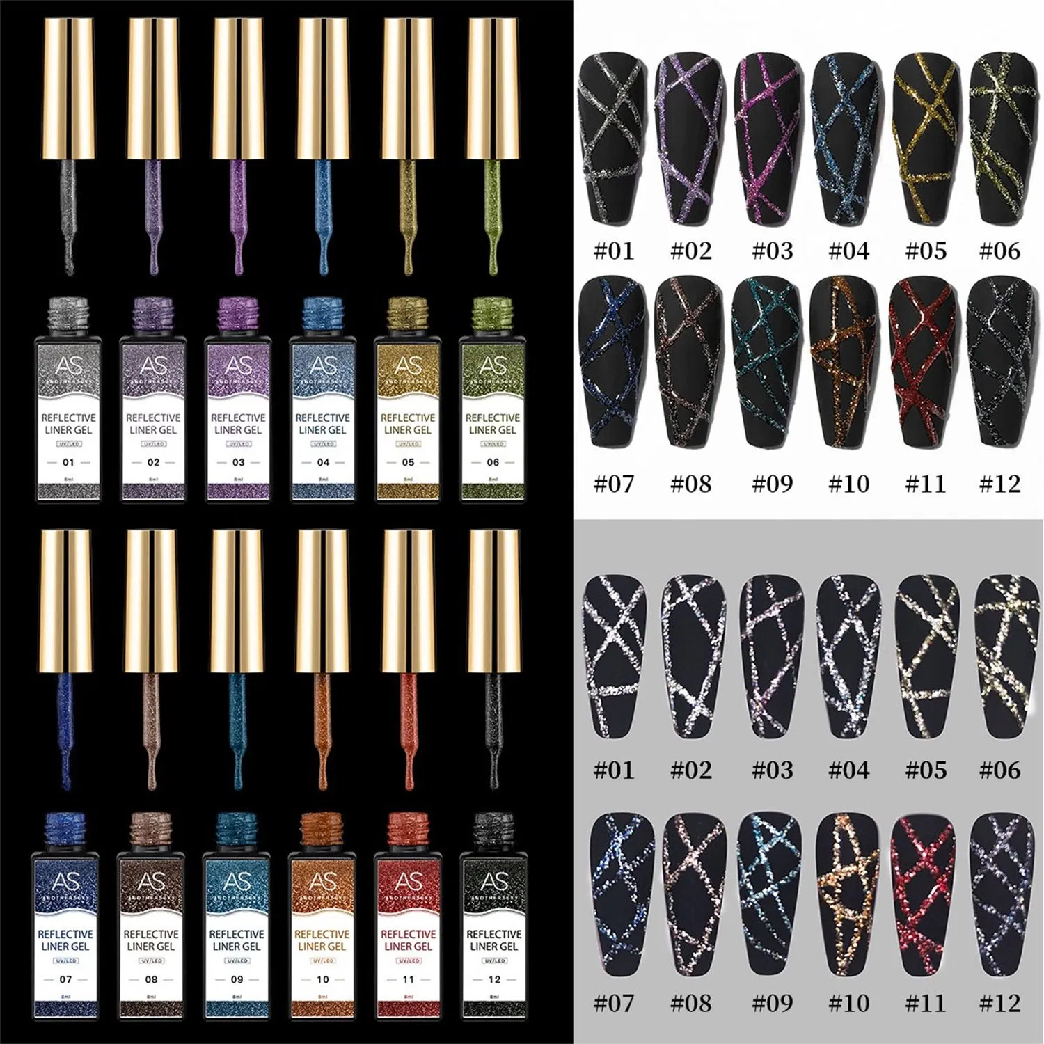 Nail Art Lacquers Beauty Salon Private Label Logo OEM Liner Gel Polish Nails Set Soak off Reflective Flash Glow in The Dark Painting Gel Polish Kit