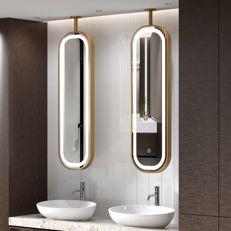 Stainless Steel Oval LED Ceiling Smart Bathroom Mirror