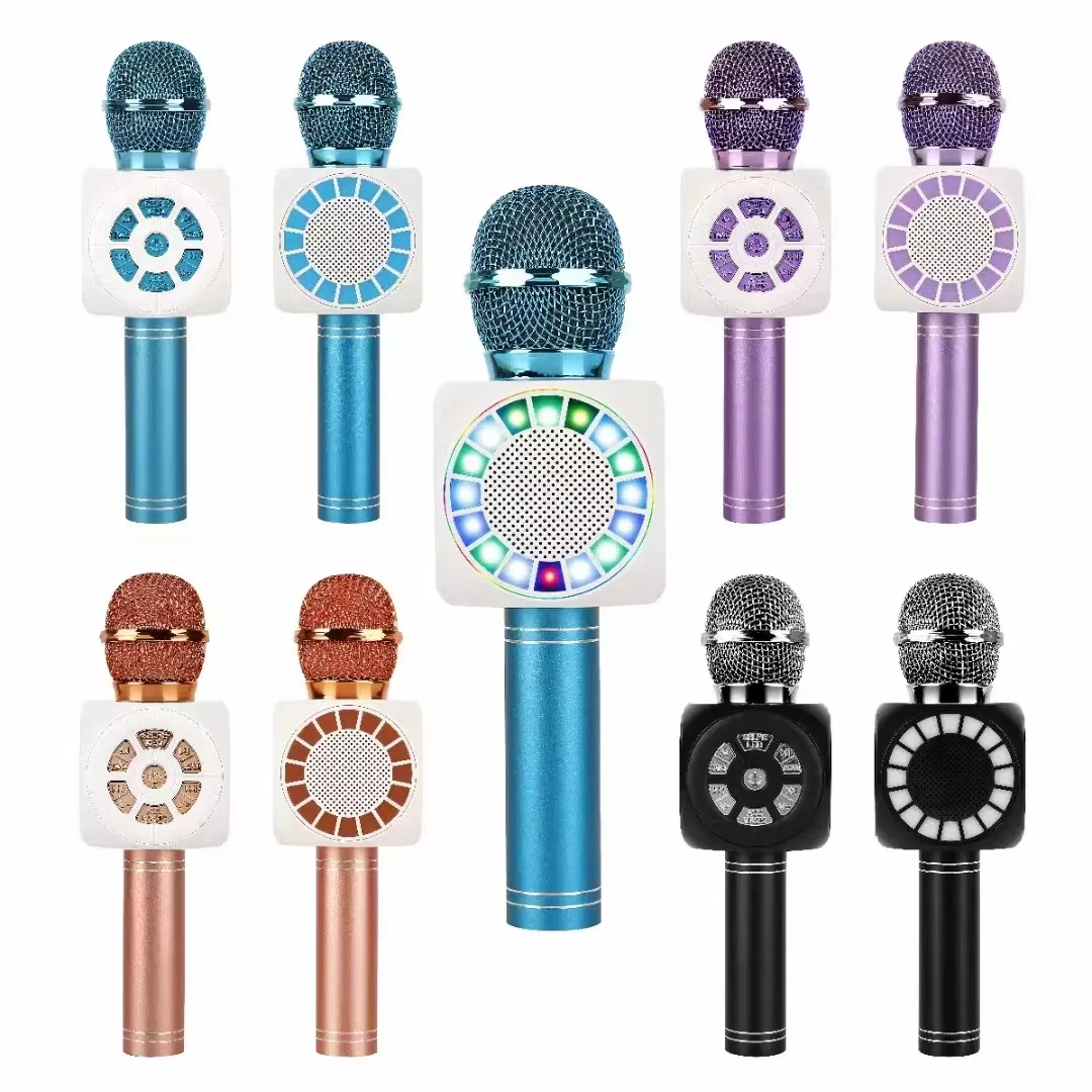 Handheld Mic Speaker Wireless Bluetooth Karaoke Mic with LED Portable Handheld Karaoke Microphone