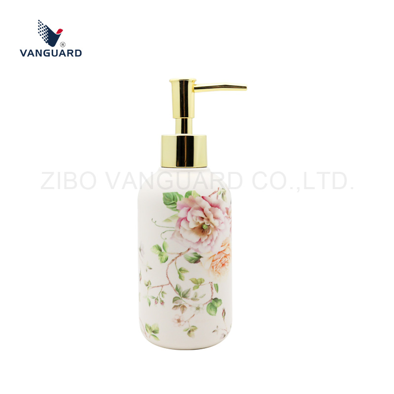 Reusable Body Wash Bottle Ceramic Refillable Shower Gel Bottle with Floral Design