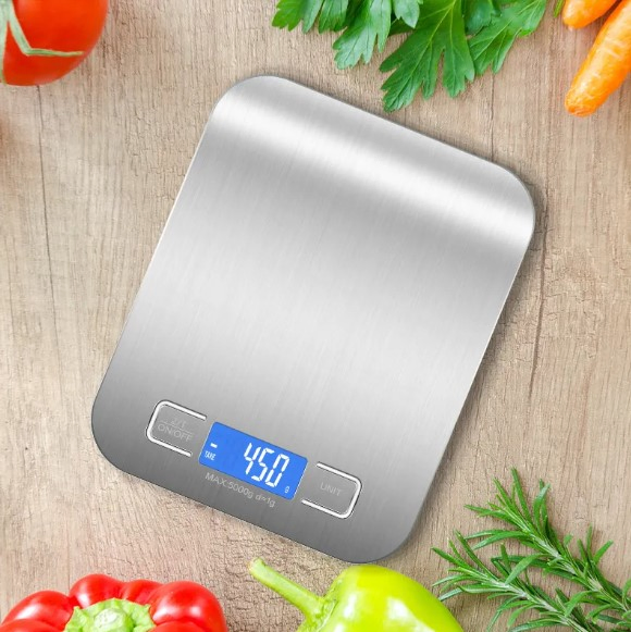 Stainless Steel Baking Electronic Food Gram Scale LCD Display Battery Powered 1g Division 10kg Maximum Capacity Kitchen Scale