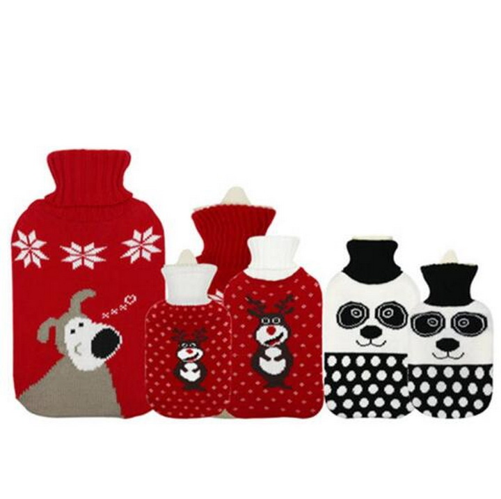 Rubber Hot Water Bottle with Cute Cartoon Knit Cloth Cover