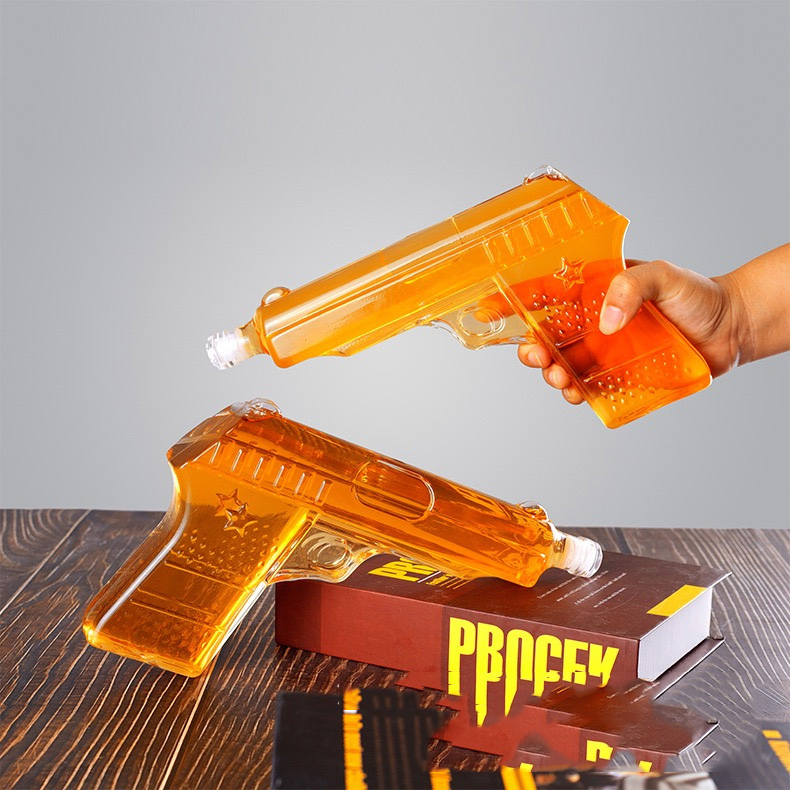 Pistol Shaped Create Handmade Unique Shaped Fancy Liquor Whiskey Wine Glass Bottles Gun Shaped Glass Bottles