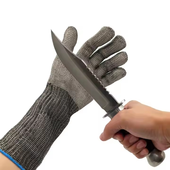 A9 Anti Inoxidable Oyster Shucking Butcher Protective Long Sleeve Safety Working Cut Resistant Metal Stainless Steel Wire Gloves
