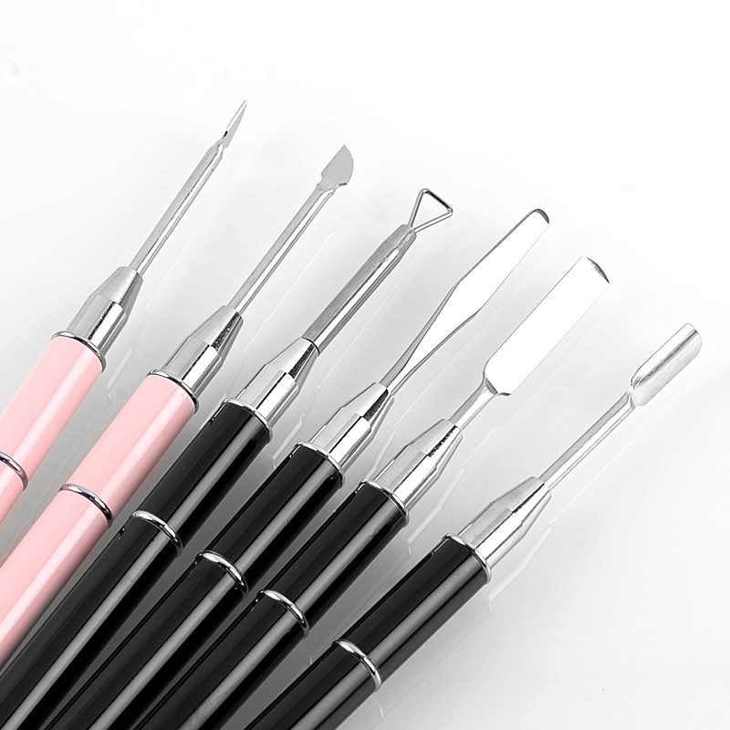 Head Nail Cuticle Steel Pusher Tool Nail Art Gel Polish Brush