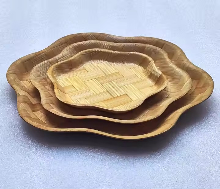 Six Angle Plate Woven Material of Bamboo Square Salad Plate