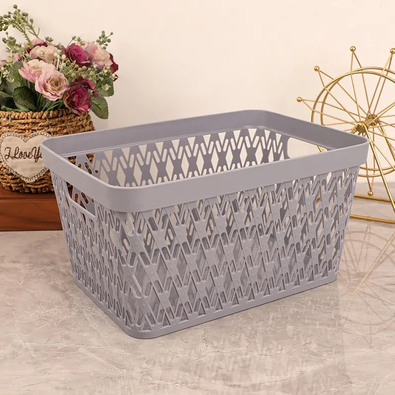 Multi Size Rectangular Colorful Desktop Plastic Storage Basket with Handle